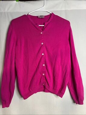 Lilly Pulitzer Medium Cotton Fuchsia Button-Up Women's Cardigan Sweater PTP 20”